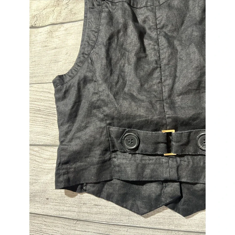Vtg Forever 21 Y2K Deep V Vest Collared Crop Fitted Vest Black 100% Linen Sz M